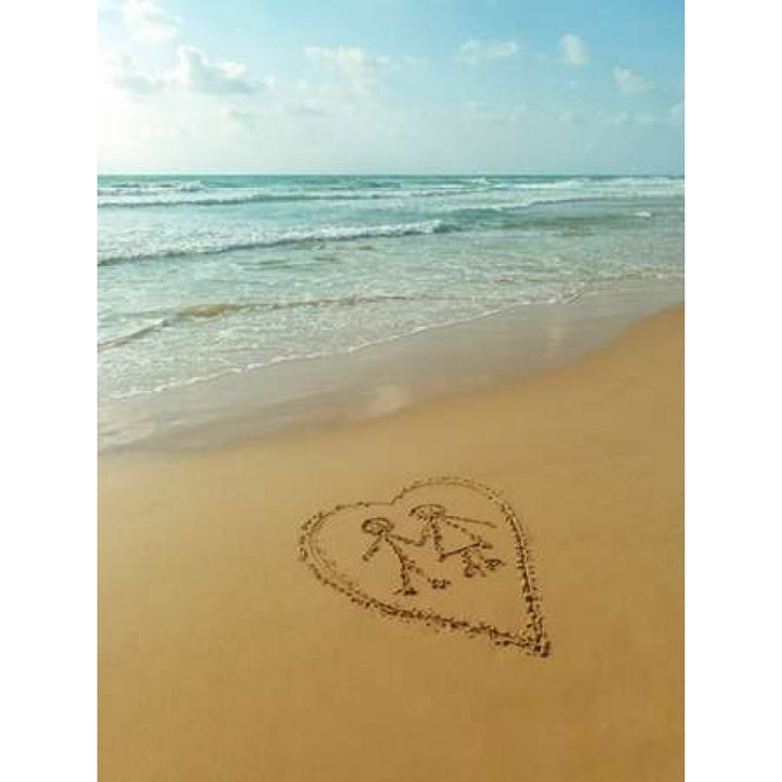 Couple in heart drawn on sand at the beach Poster Print by Assaf Frank Image 1