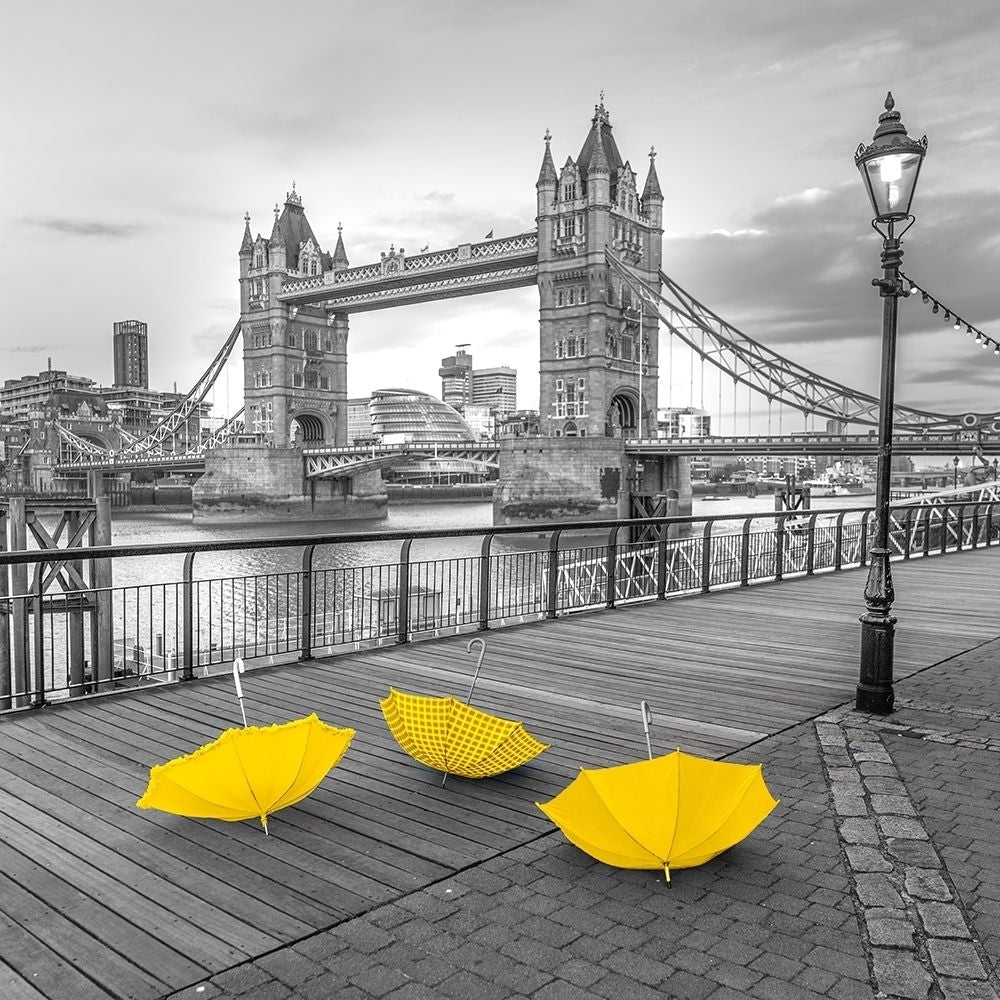 Yellow umbrellas Tower bridge London Poster Print by Assaf Frank Image 1