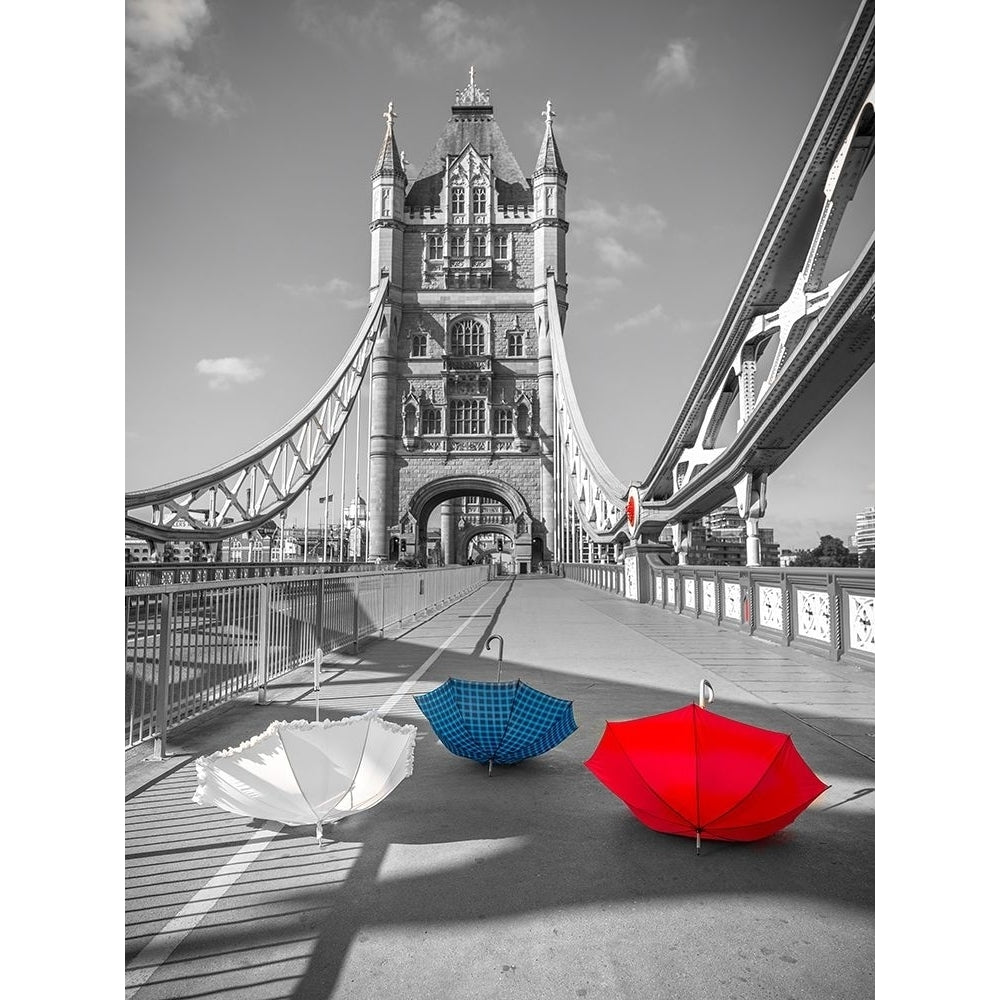 Colorful umbrellas on Tower bridge London UK Poster Print by Assaf Frank Image 1