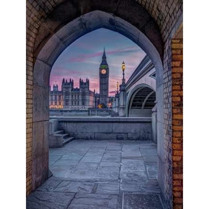 View of Westminster Abby and Big Ben from Thames promenade arch London UK Poster Print by Assaf Frank Image 1