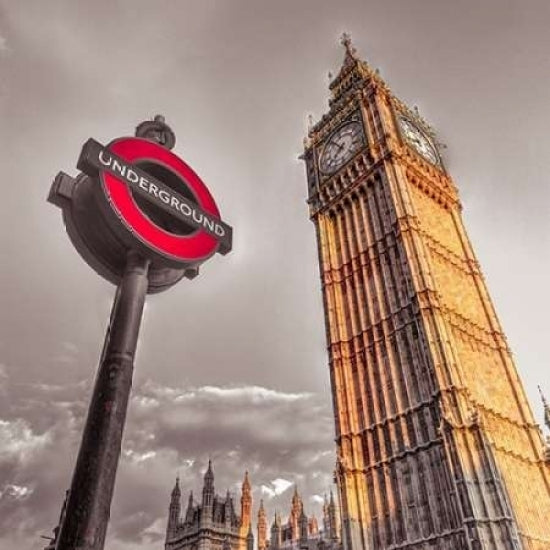 Underground sign with Big Ben London UK Poster Print by Assaf Frank Image 2