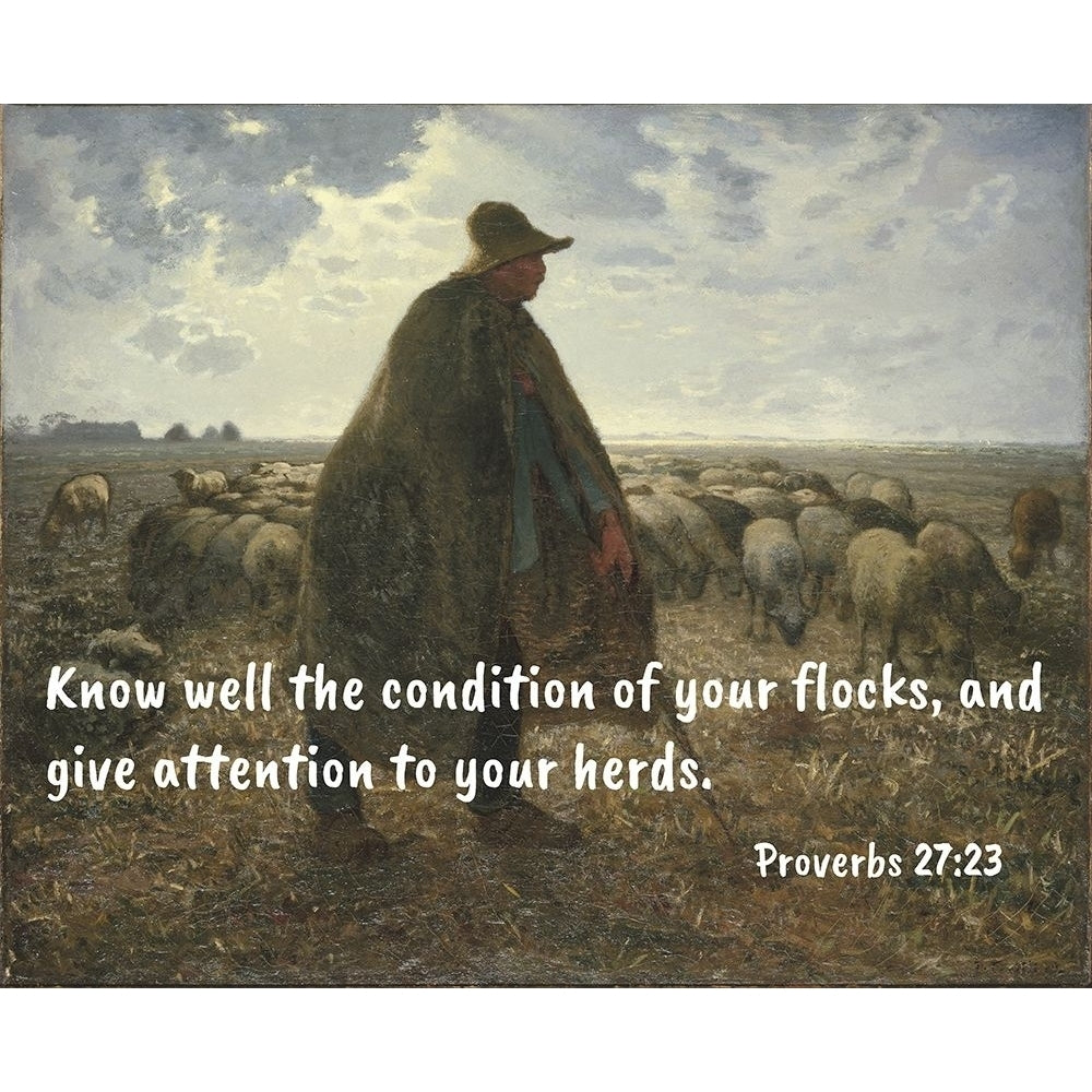 Bible Verse Quote Proverbs 27:23 Jean-Francois Millet - Shepherd Tending his Flock ll by ArtsyQuotes Image 1