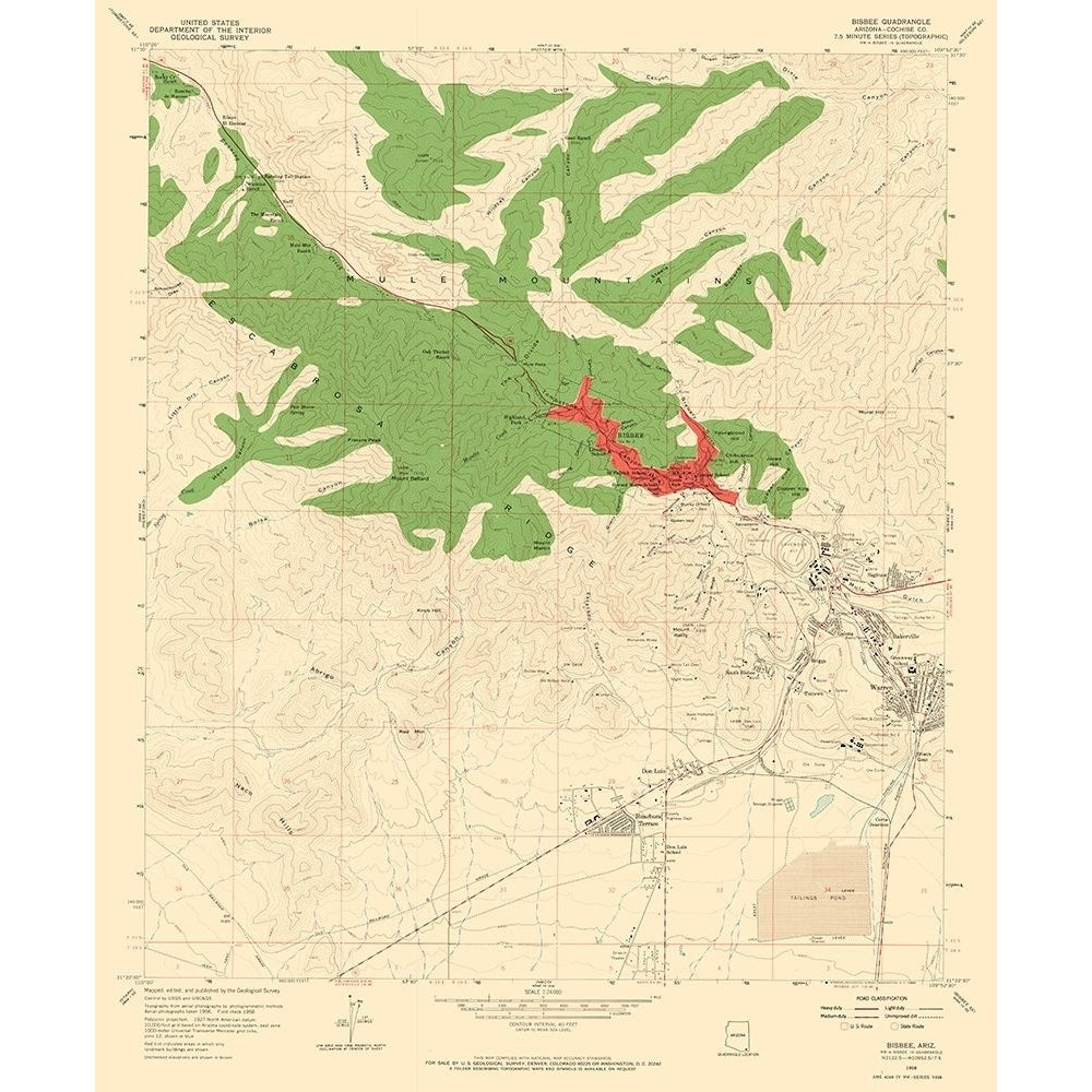 Bisbee Arizona Quad - USGS 1958 Poster Print by USGS USGS AZBI0003 Image 1