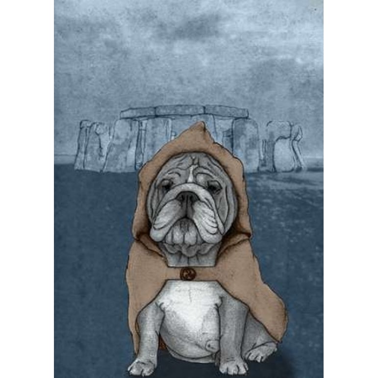 English Bulldog with Stonehenge Poster Print by Barruf Image 1