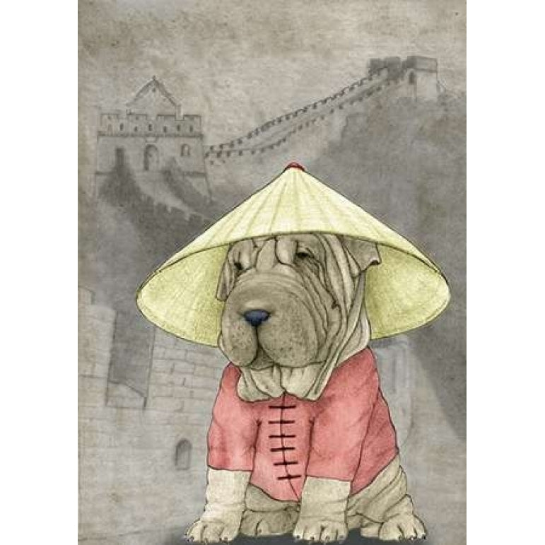 Shar Pei with the Great Wall Poster Print by Barruf Image 1