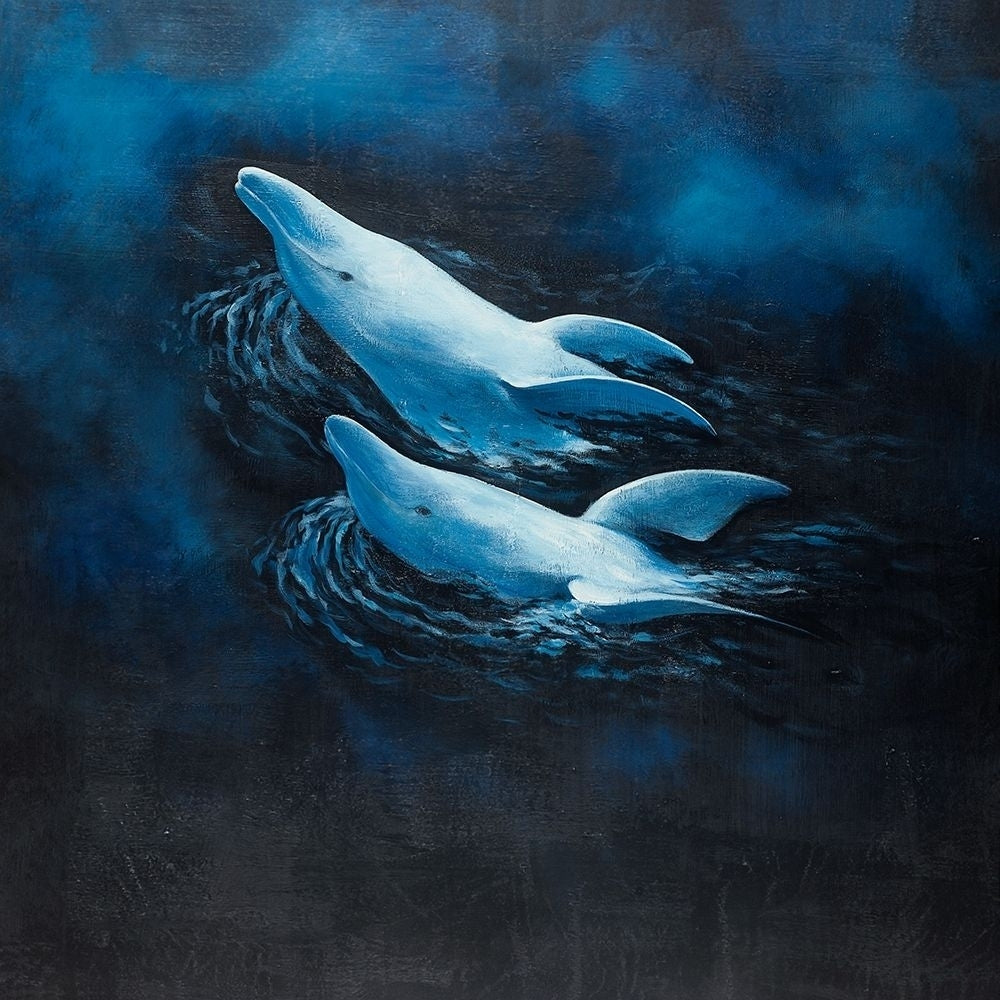 TWO SWIMMING DOLPHINS Poster Print by Atelier B Art Studio Image 1