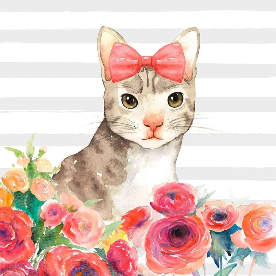 SMALL CAT WITH FLOWERS Poster Print by Atelier B Art Studio Image 1