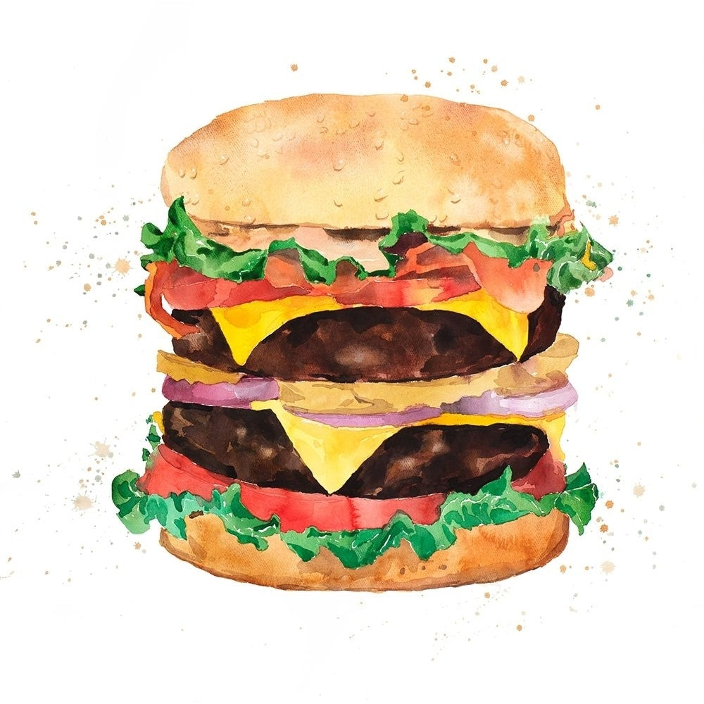 Watercolor All Dressed Double Cheeseburger Poster Print by Atelier B Art Studio Image 1