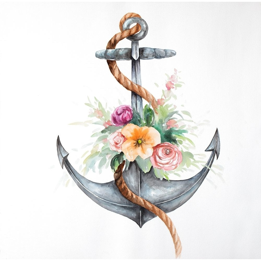 BOAT ANCHOR WITH FLOWERS Poster Print by Atelier B Art Studio Image 1