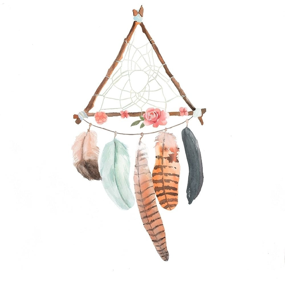 TRIANGULAR DREAM CATCHER WITH ROSES AND FEATHERS Poster Print by Atelier B Art Studio Image 1