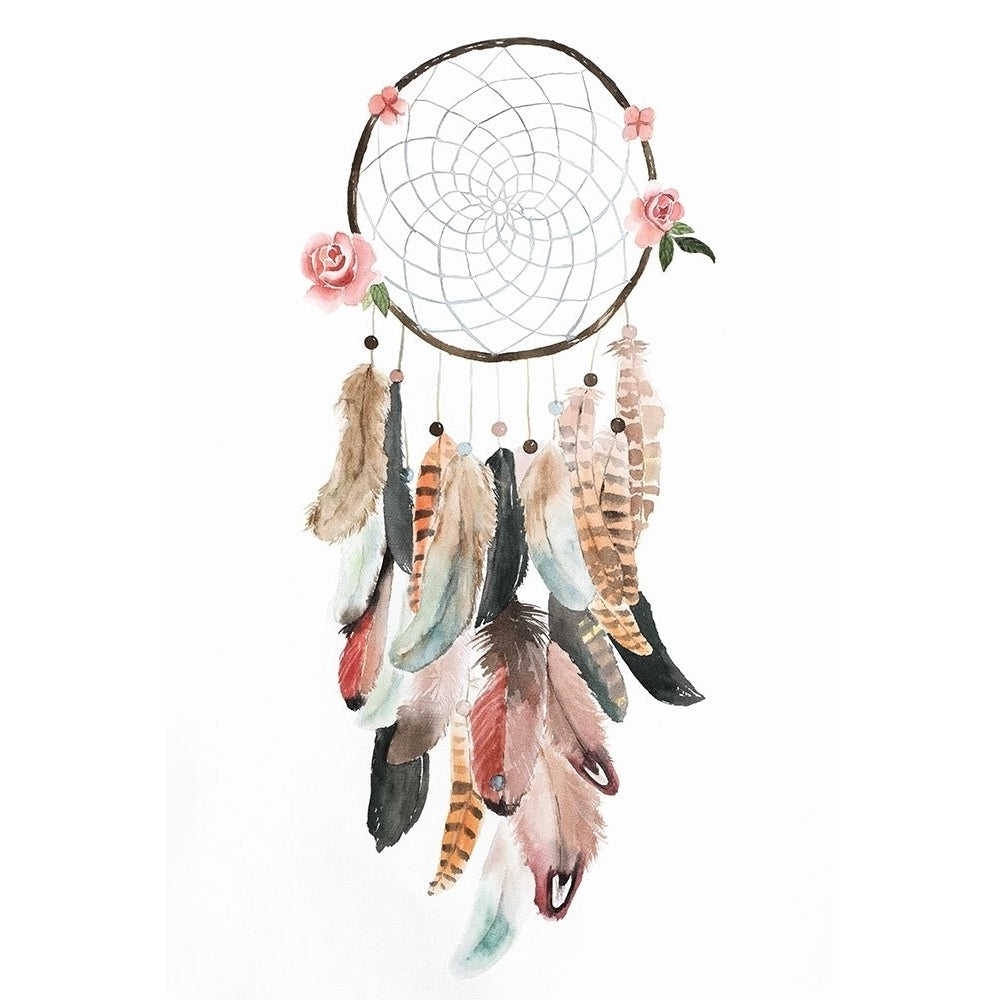 CIRCULAR DREAM CATCHER WITH ROSES AND FEATHERS Poster Print by Atelier B Art Studio Image 1