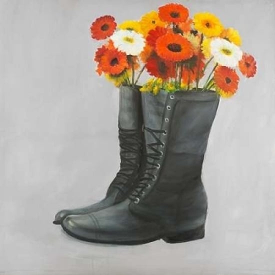 Boots with Daisy Flowers Poster Print by Atelier B Art Studio Image 1