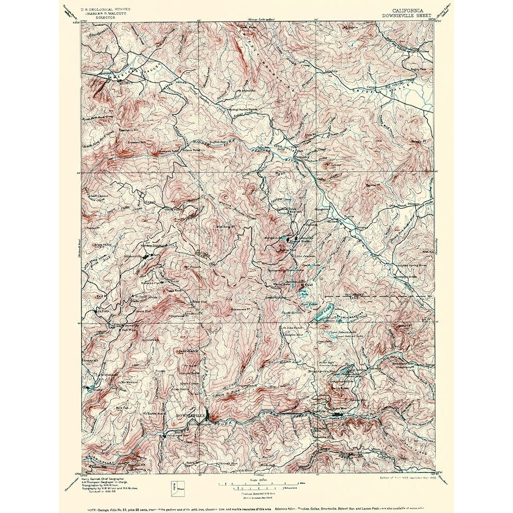 Downieville California Quad - USGS 1897 Poster Print by USGS USGS CADO0002 Image 1