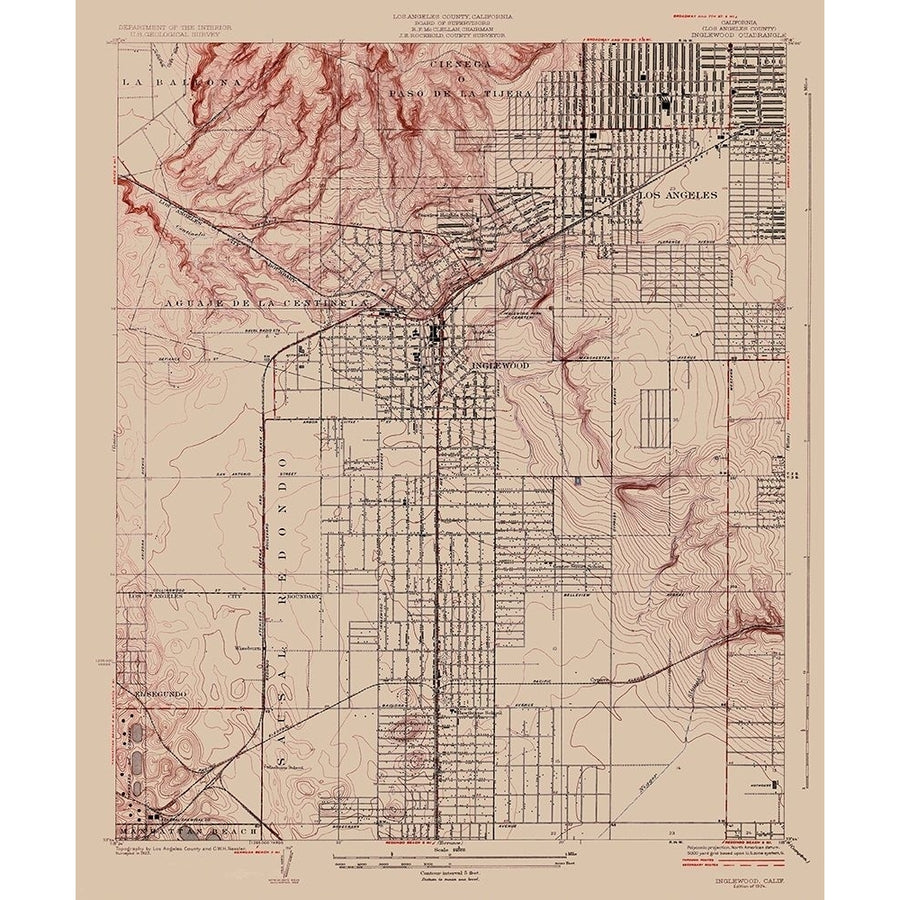 Inglewood California Quad - USGS 1924 Poster Print by USGS USGS CAIN0003 Image 1