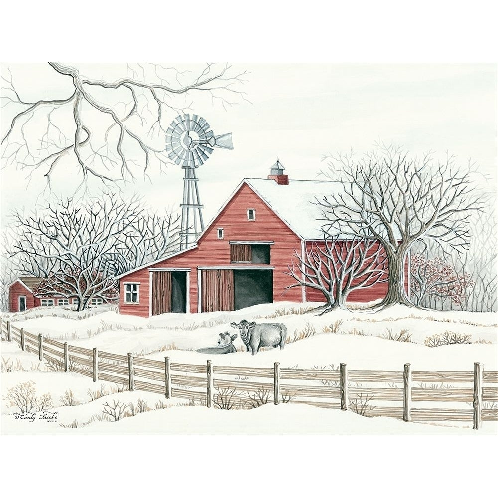 Winter Barn with Windmill Poster Print by Cindy Jacobs Image 1