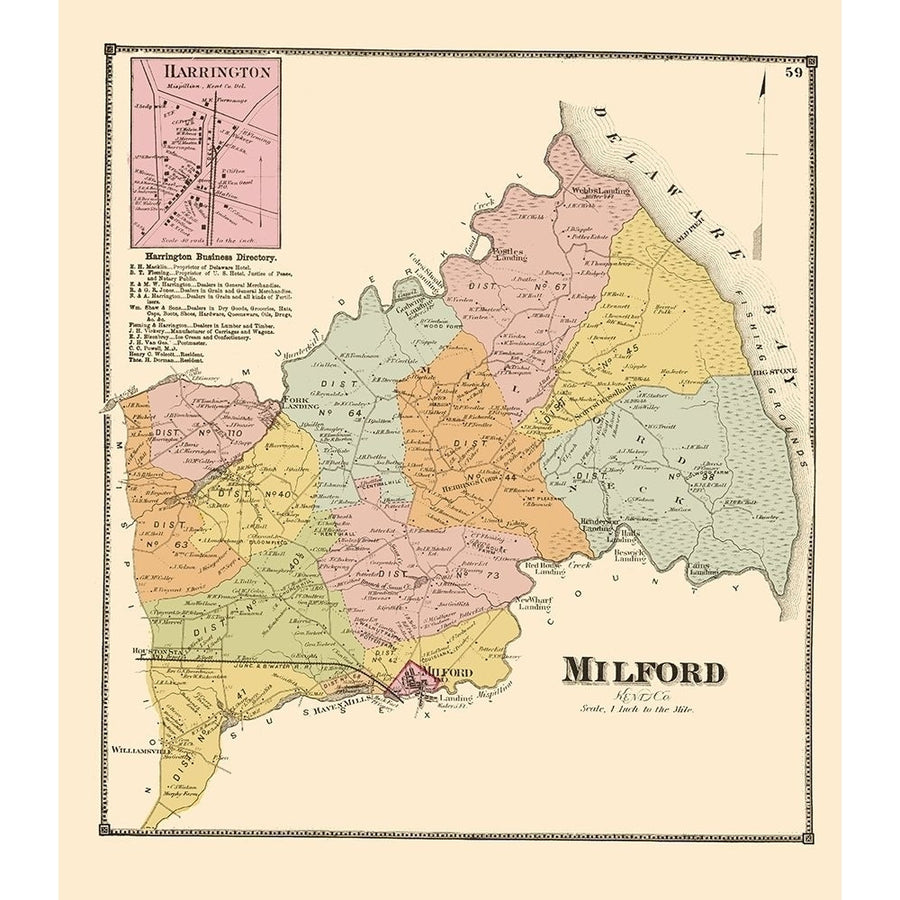 Milford Delaware Landowner - Beers 1868 Poster Print by Beers Beers DEMI0004 Image 1