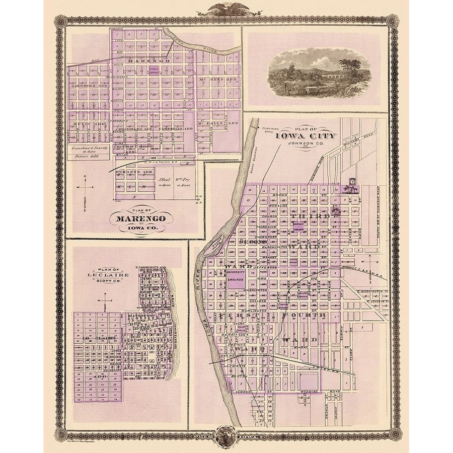 Iowa City Marengo Le Claire Iowa - Shober 1875 Poster Print by Shober Shober IAIO0002 Image 1