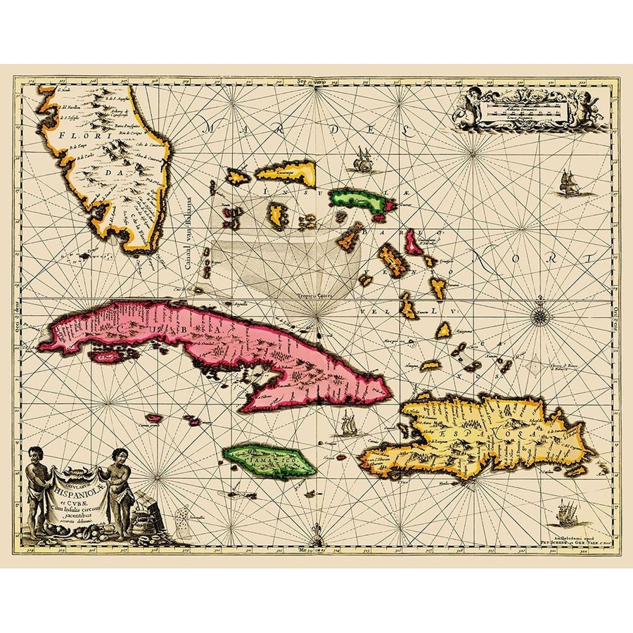 Sea Chart Bahamas Cuba Jamaica - Jansson 1650 Poster Print by Jansson Jansson ITBA0021 Image 1