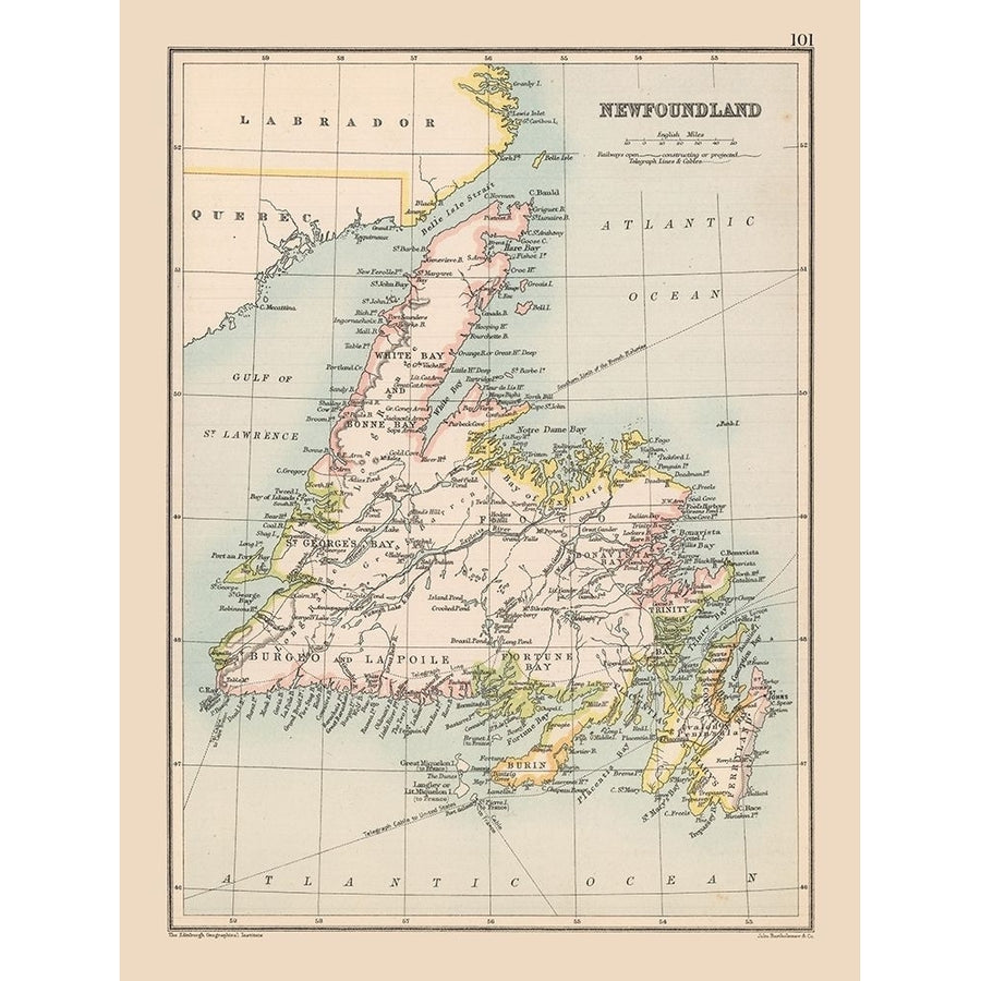 Newfoundland Canada - Bartholomew 1892 Poster Print by Bartholomew Bartholomew ITCA0062 Image 1