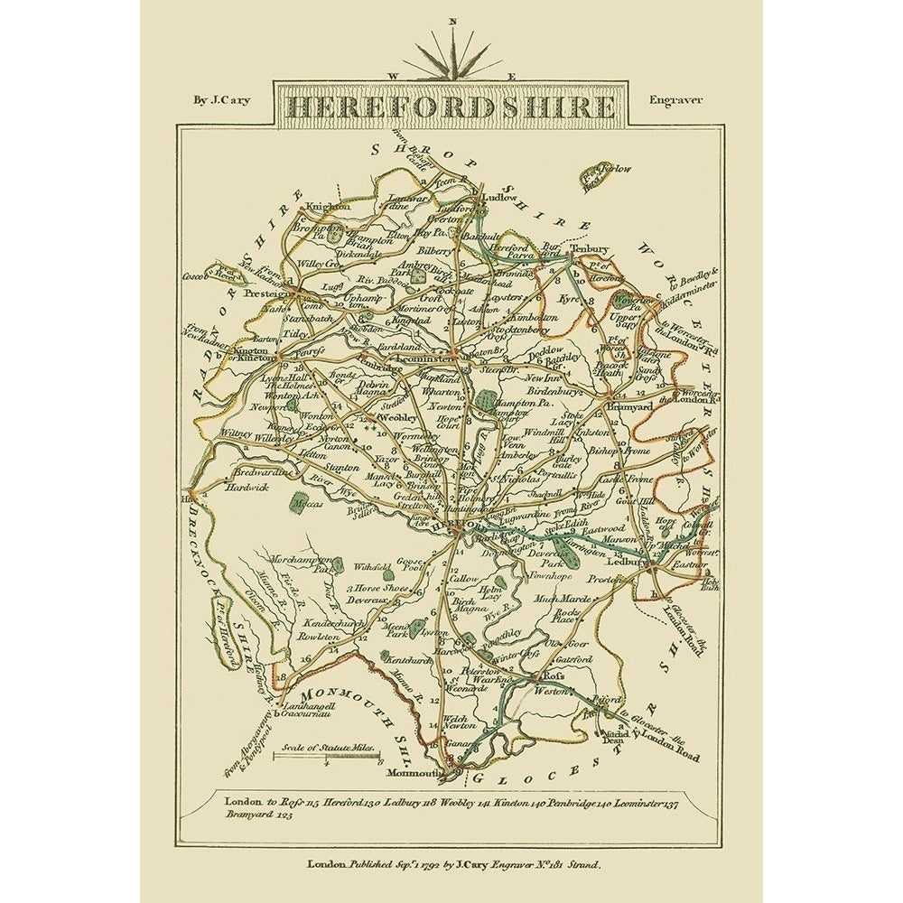 Herefordshire County England - Cary 1792 Poster Print by Cary Cary ITHE0008 Image 1