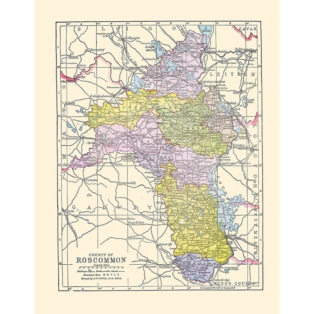 Roscommon County Ireland - Bartholomew 1882 Poster Print by Bartholomew Bartholomew ITIR0018 Image 1