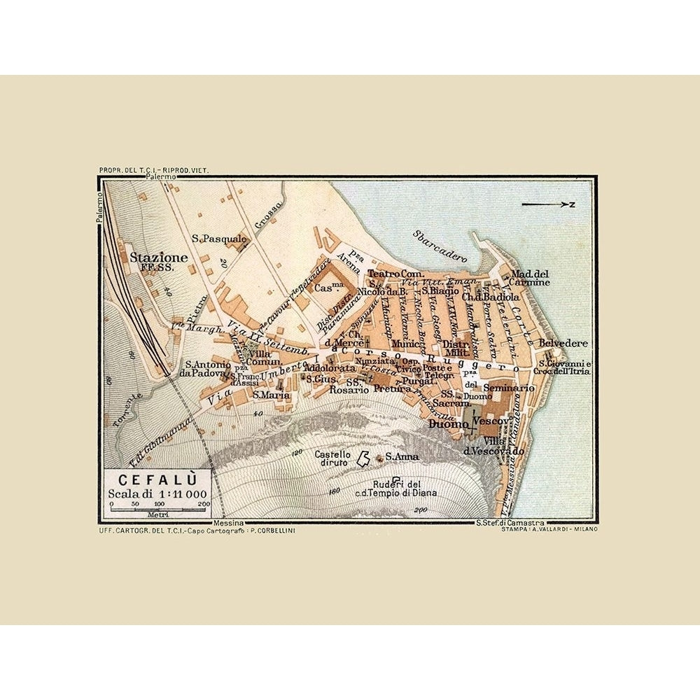 Cefalu Sicily Italy - Baedeker 1880 Poster Print by Baedeker Baedeker ITIT0150 Image 1