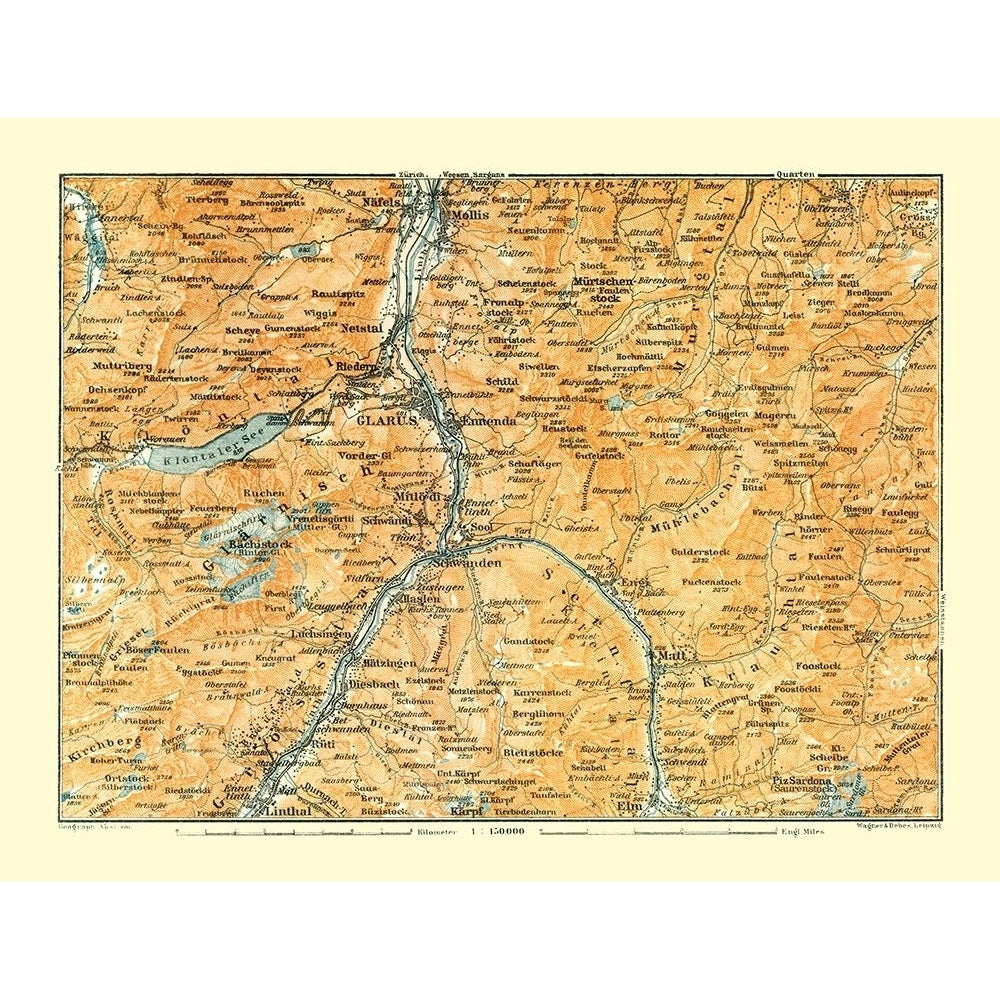 Glarus Region Switzerland - Baedeker 1921 Poster Print by Baedeker Baedeker ITSW0079 Image 1