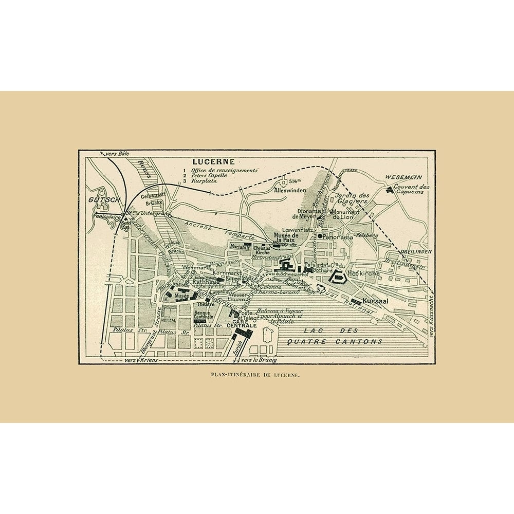 Lucerne Switzerland Route Plan - Swiss Guide 1917 Poster Print by Swiss Guide Swiss Guide ITSW0046 Image 1