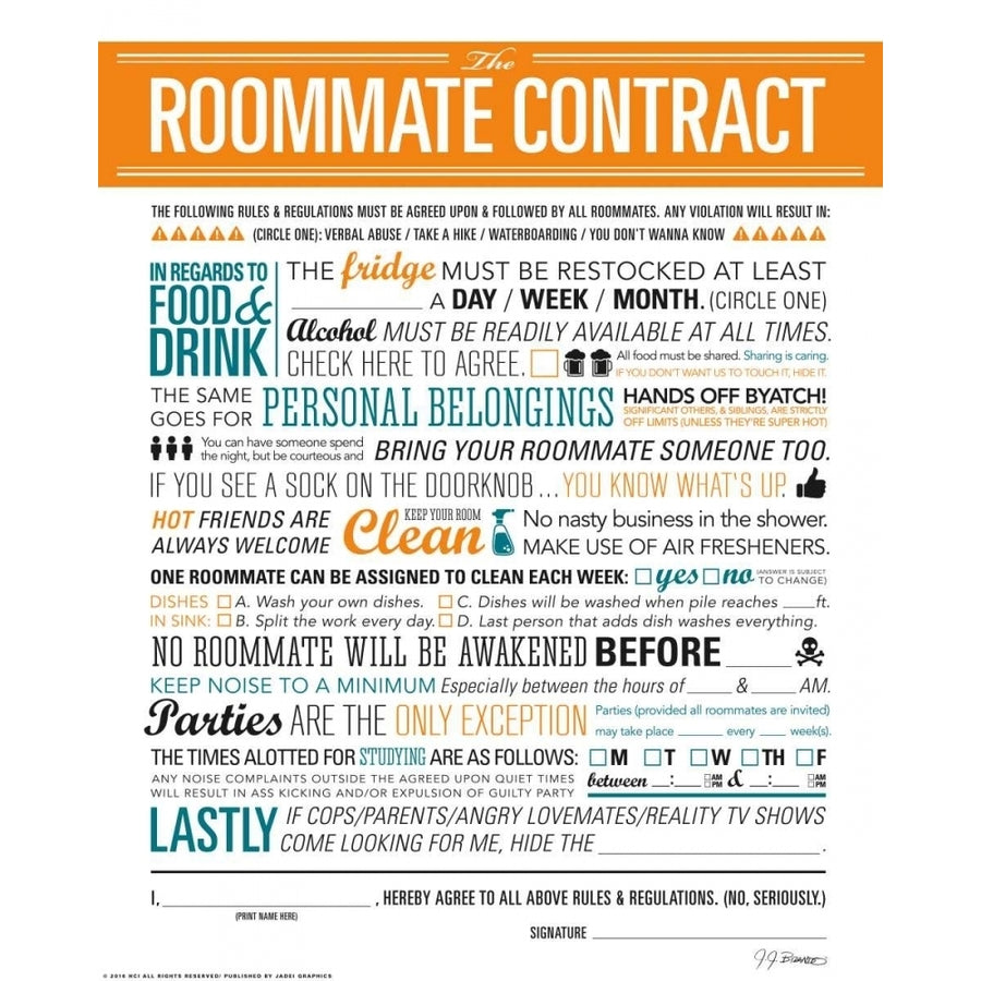 Roommate Contract Poster Print by JJ Brando Image 1