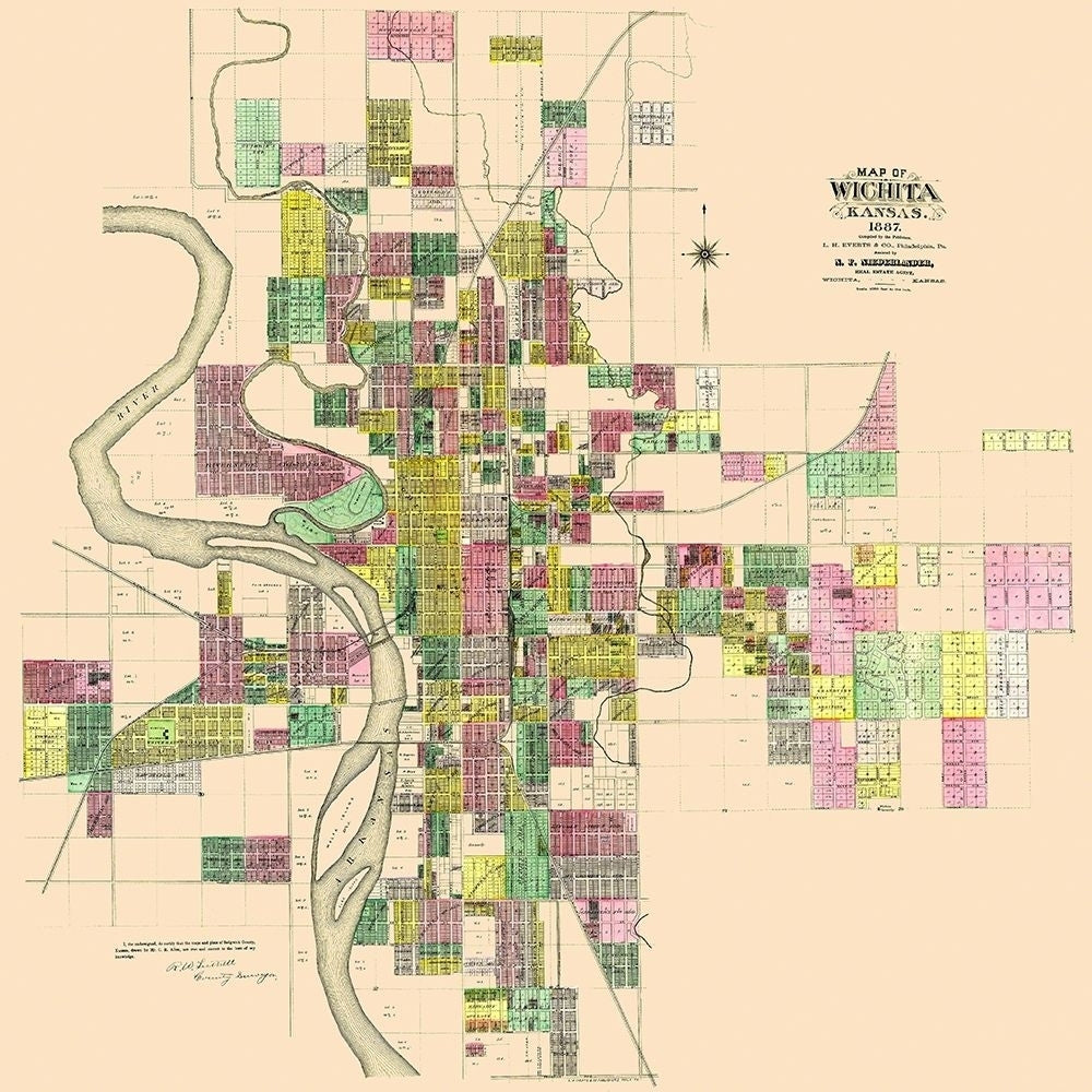 Wichita Kansas Landowner - Everts 1887 Poster Print by Everts Everts KSWI0001 Image 1