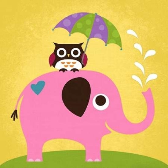 Elephant and Owl with Umbrella Poster Print by Nancy Lee Image 1