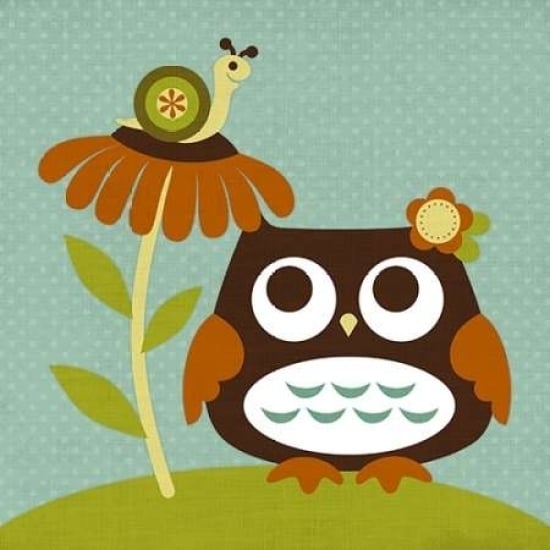 Owl Looking at Snail Poster Print by Nancy Lee Image 1