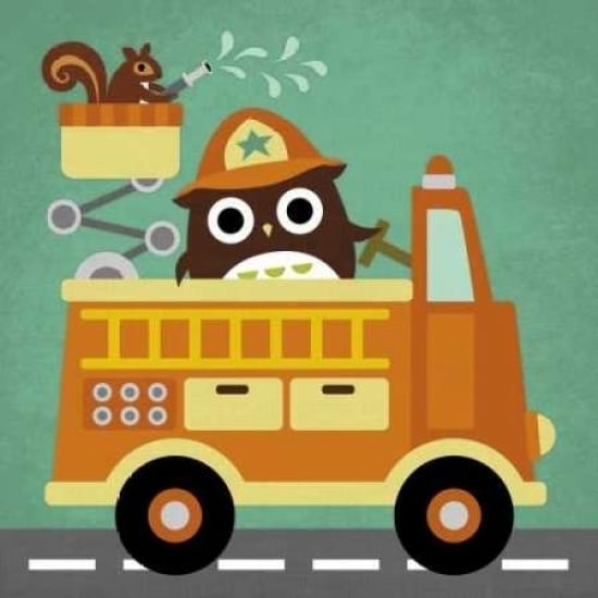 Owl in Firetruck and Squirrel Poster Print by Nancy Lee Image 2