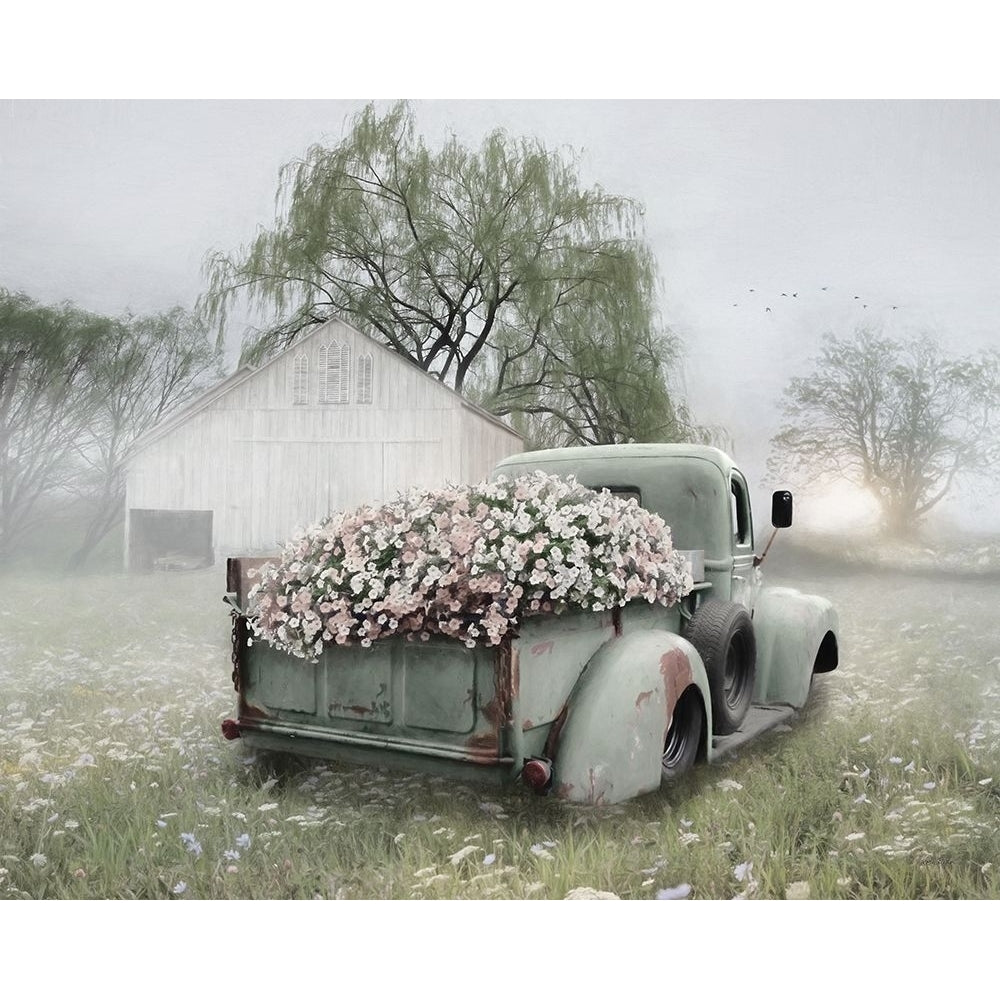 Sage Green Truck with Blush Petunias Poster Print by Lori Deiter LD2249 Image 1