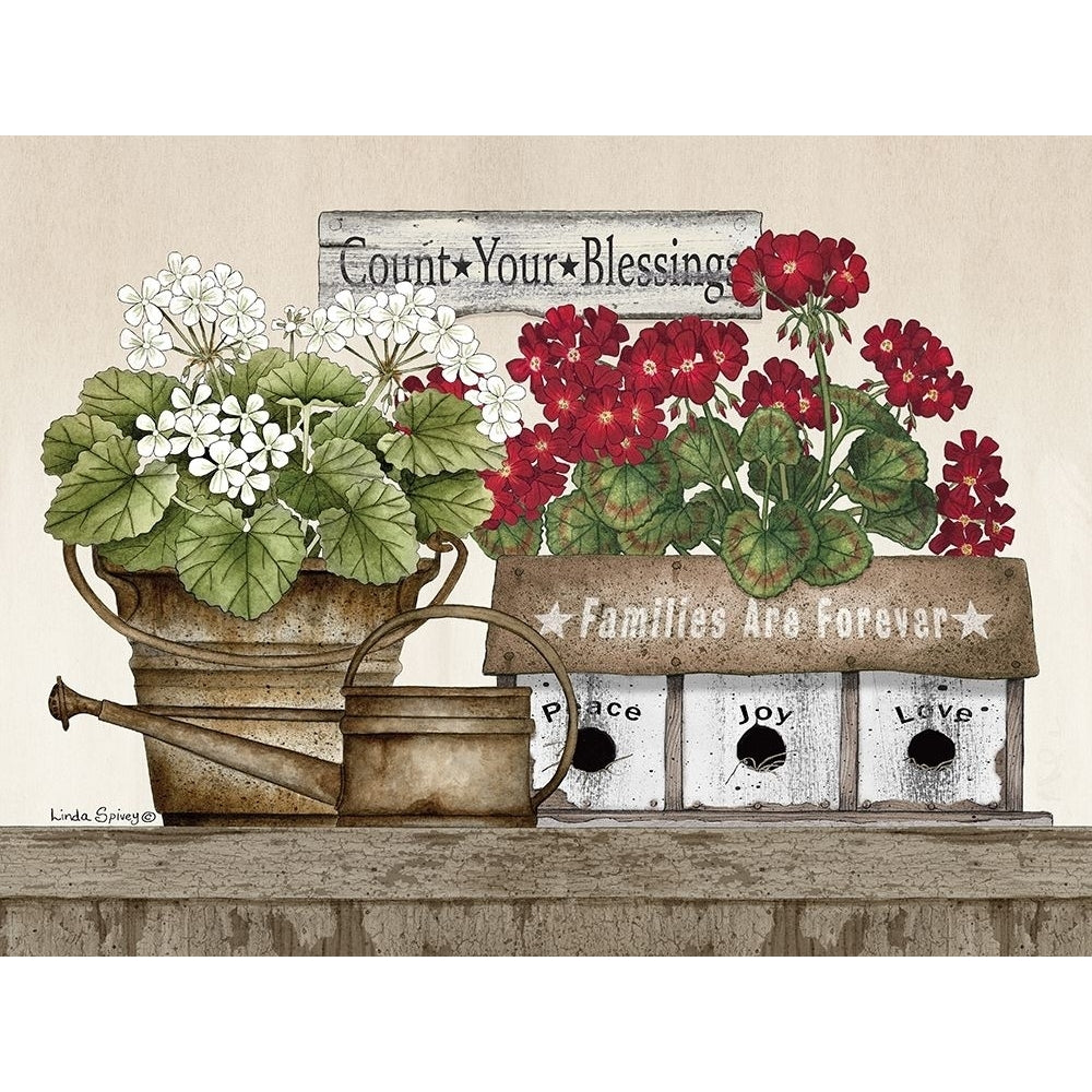 Count Your Blessings Geraniums Poster Print by Linda Spivey Image 1