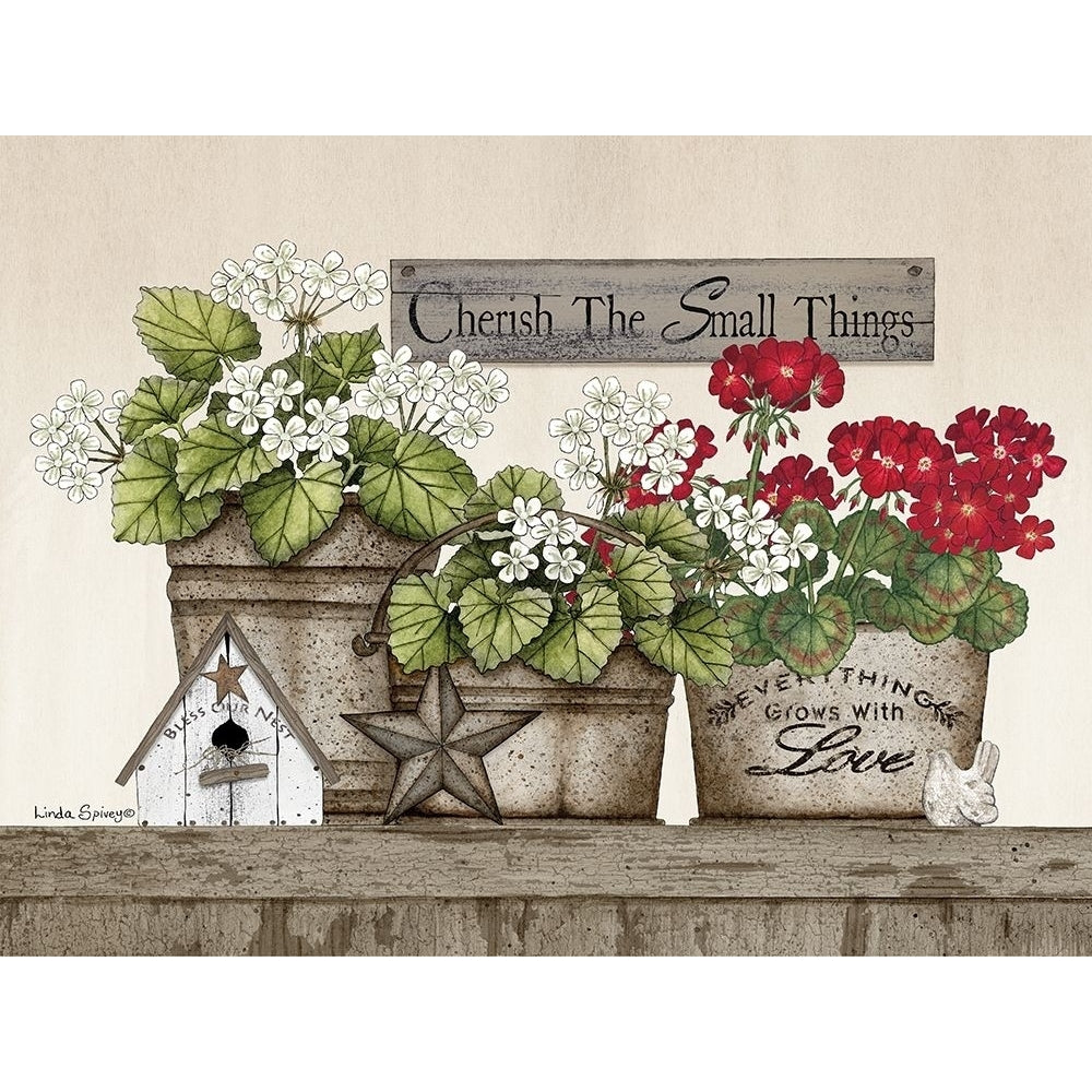 Cherish the Small Things Geraniums Poster Print by Linda Spivey Image 1