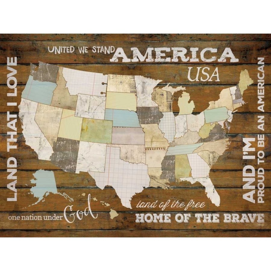 Land That I Love USA Map Poster Print by Marla Rae Image 1