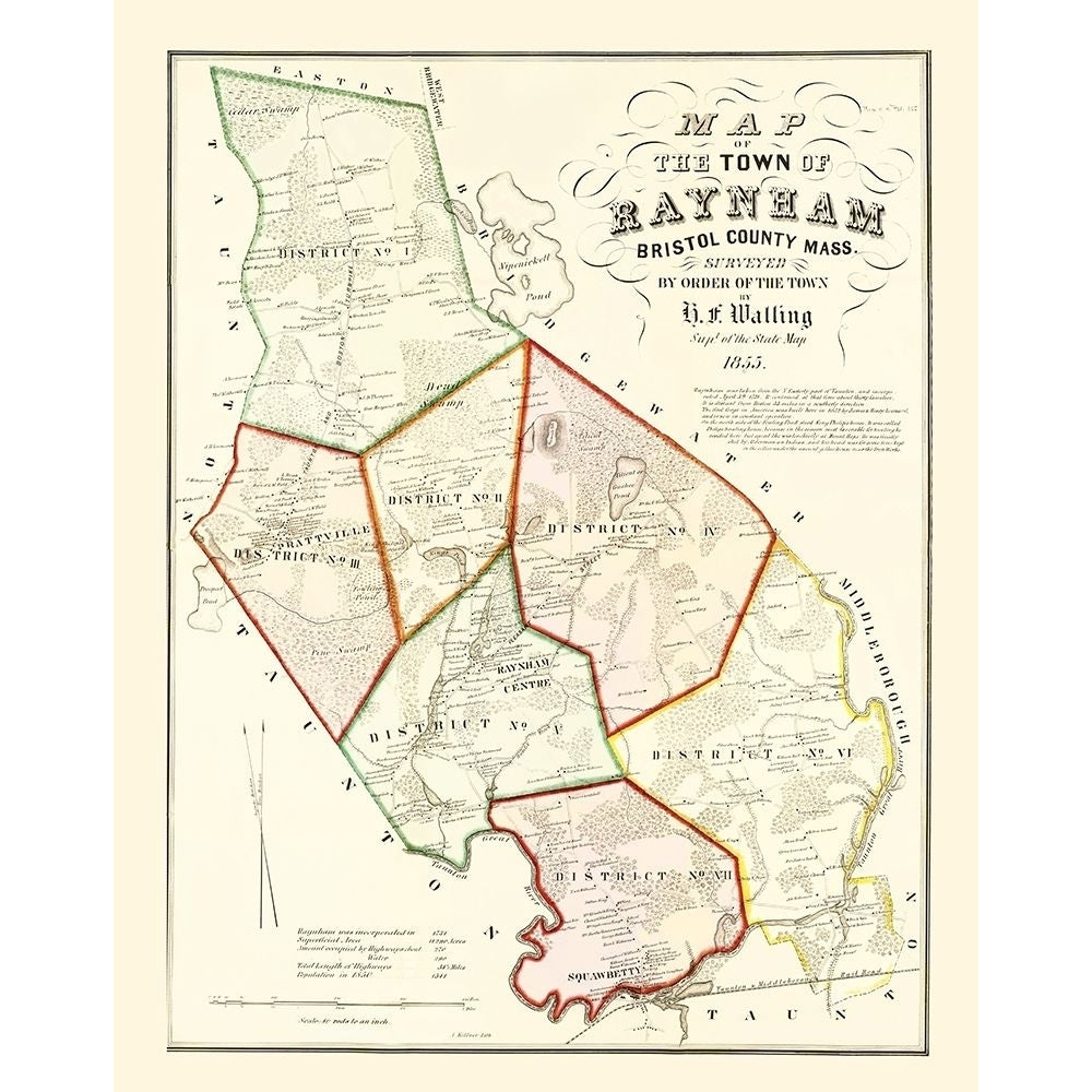 Raynham Massachusetts - Walling 1855 Poster Print by Walling Walling MARA0001 Image 1