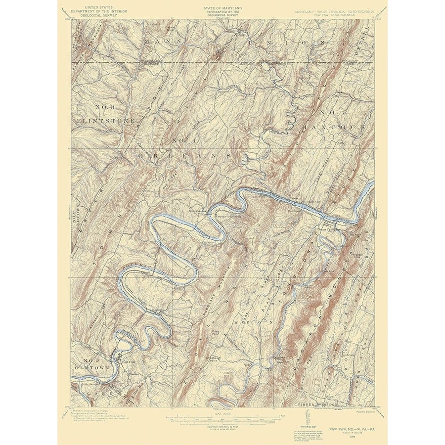 Paw Paw Maryland West Virginia Pennsylvania Quad Poster Print by USGS USGS MDPA0001 Image 1