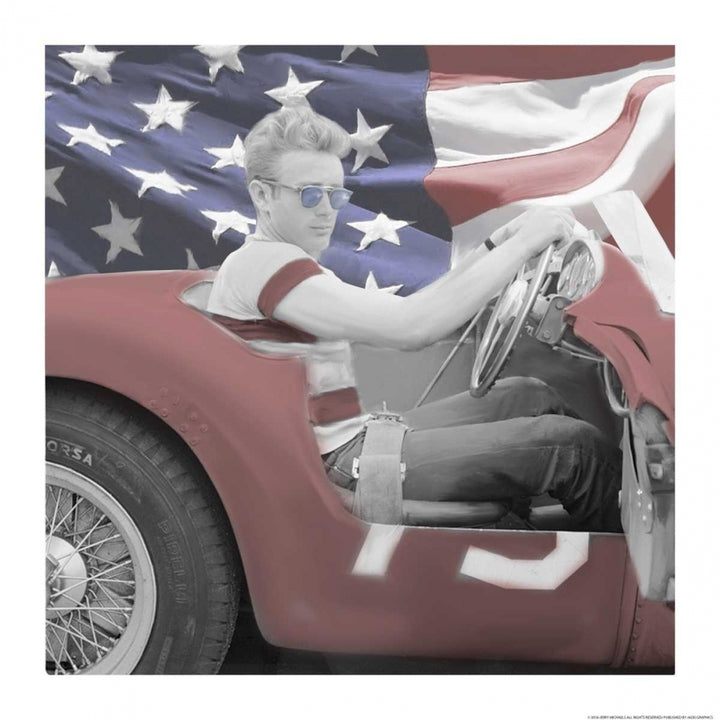 James Dean Flag Blue Sunglasses W Border Poster Print by Jerry Michaels Image 1