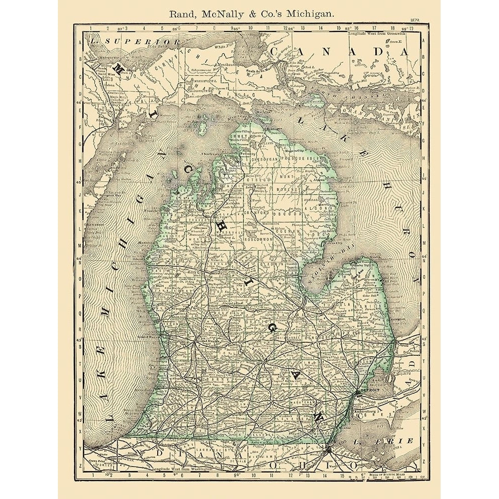 Michigan - Rand McNally 1879 Poster Print by Rand McNally Rand McNally MIZZ0007 Image 1