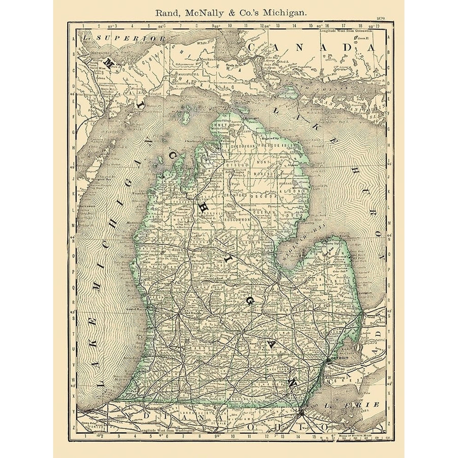 Michigan - Rand McNally 1879 Poster Print by Rand McNally Rand McNally MIZZ0007 Image 1