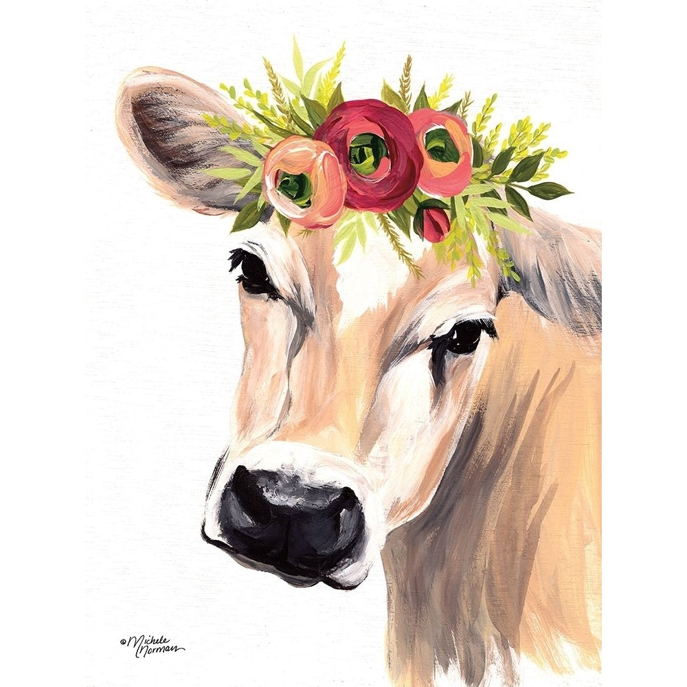 Jersey Cow with Floral Crown Poster Print by Michele Norman Image 1