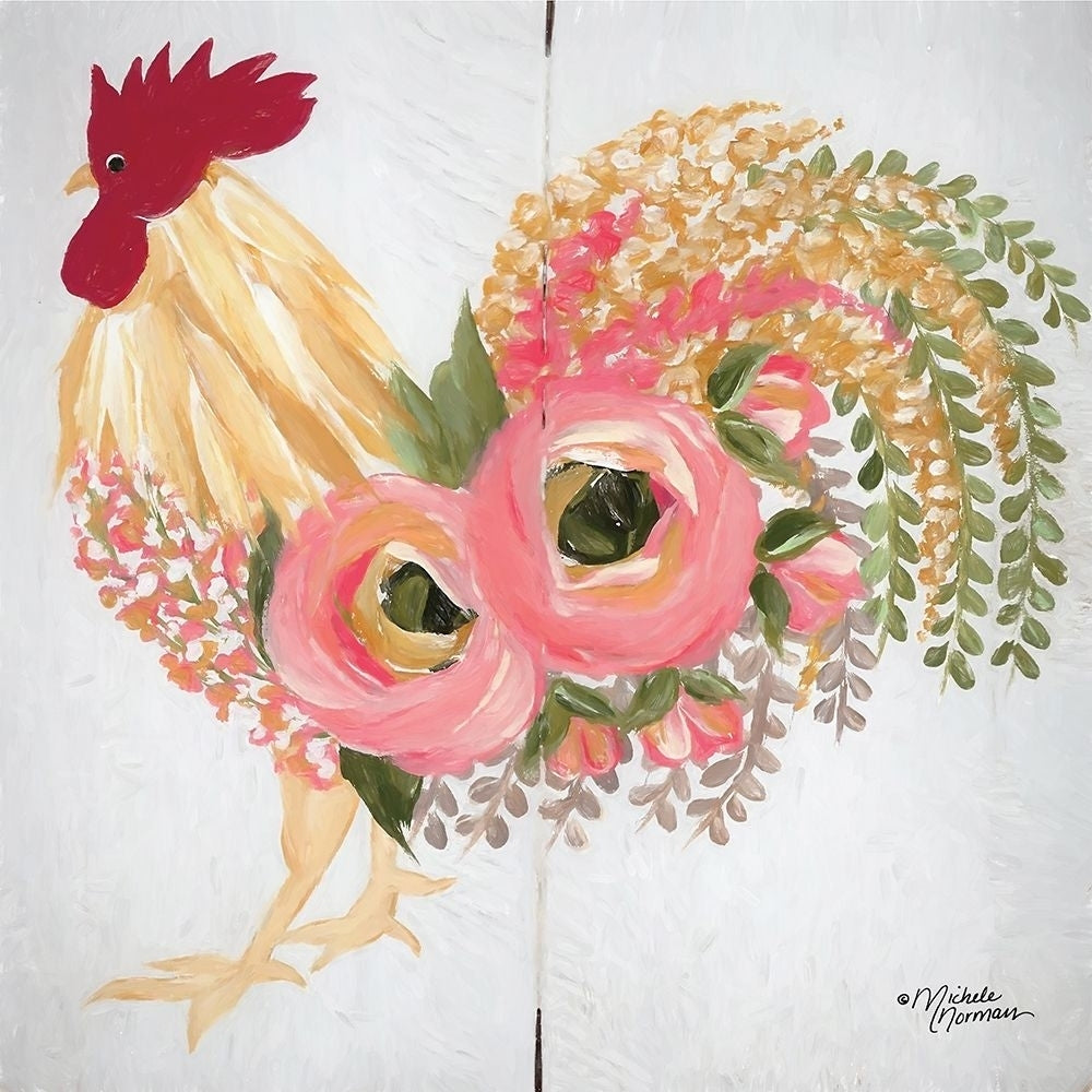 Floral Rooster on White Poster Print by Michele Norman Image 1