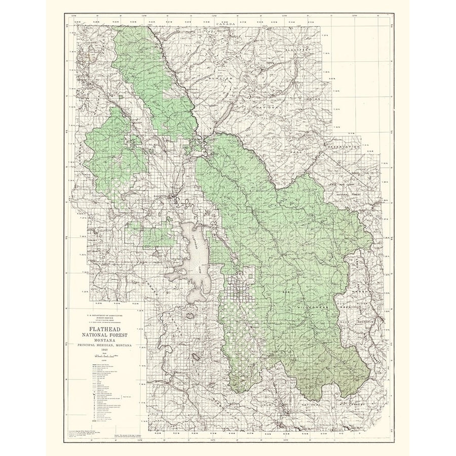 Flathead National Forest Montana - USGS 1948 Poster Print by USGS USGS MTFL0001 Image 1