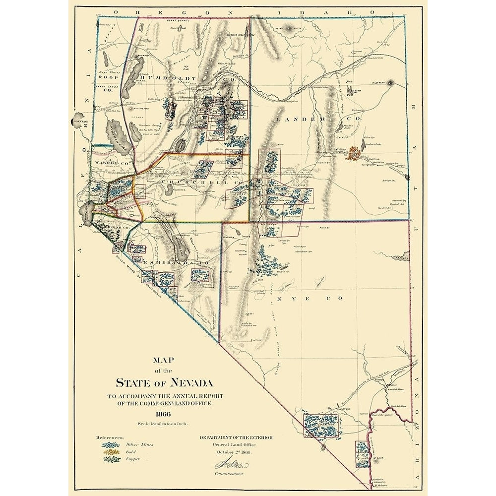 Mining Nevada - General Land Office 1866 Poster Print by General Land Office General Land Office NVZZ0022 Image 1