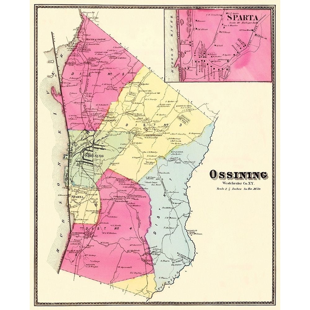 Ossining Sparta York Landowner - Beers 1868 Poster Print by Beers Beers NYOS0001 Image 1