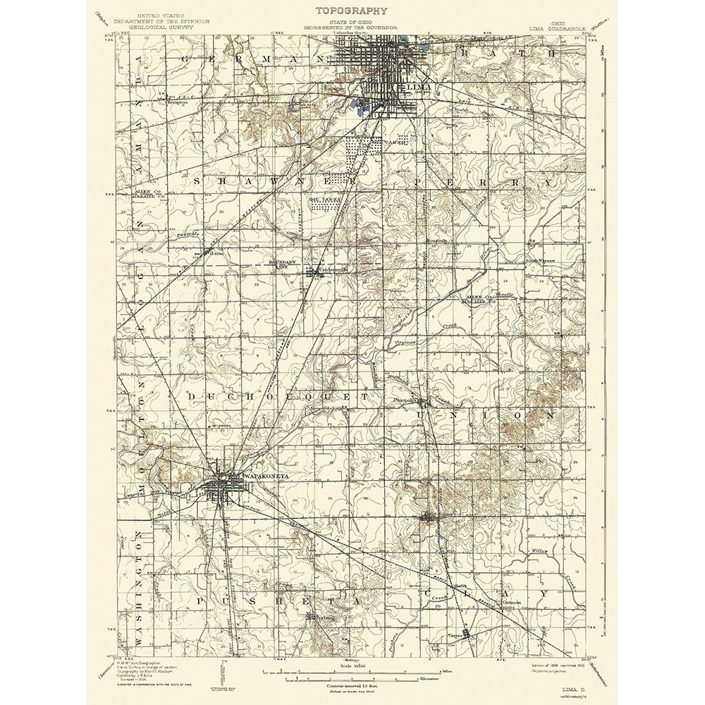 Lima Ohio Quad - USGS 1906 Poster Print by USGS USGS OHLI0001 Image 1