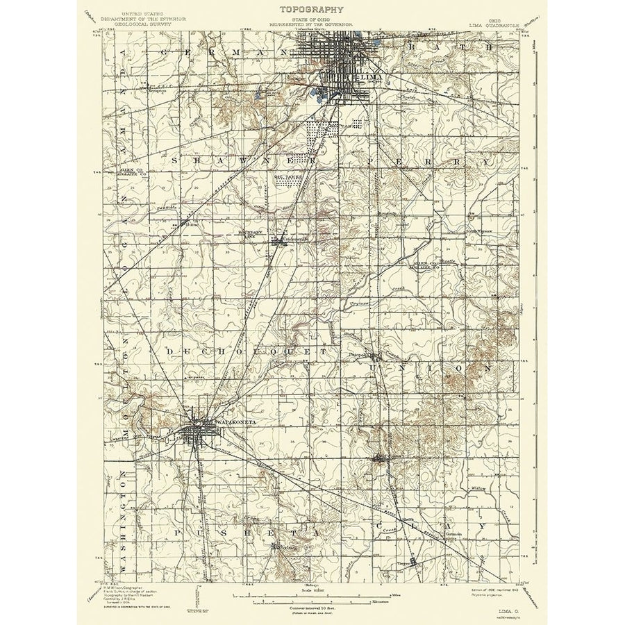 Lima Ohio Quad - USGS 1906 Poster Print by USGS USGS OHLI0001 Image 1