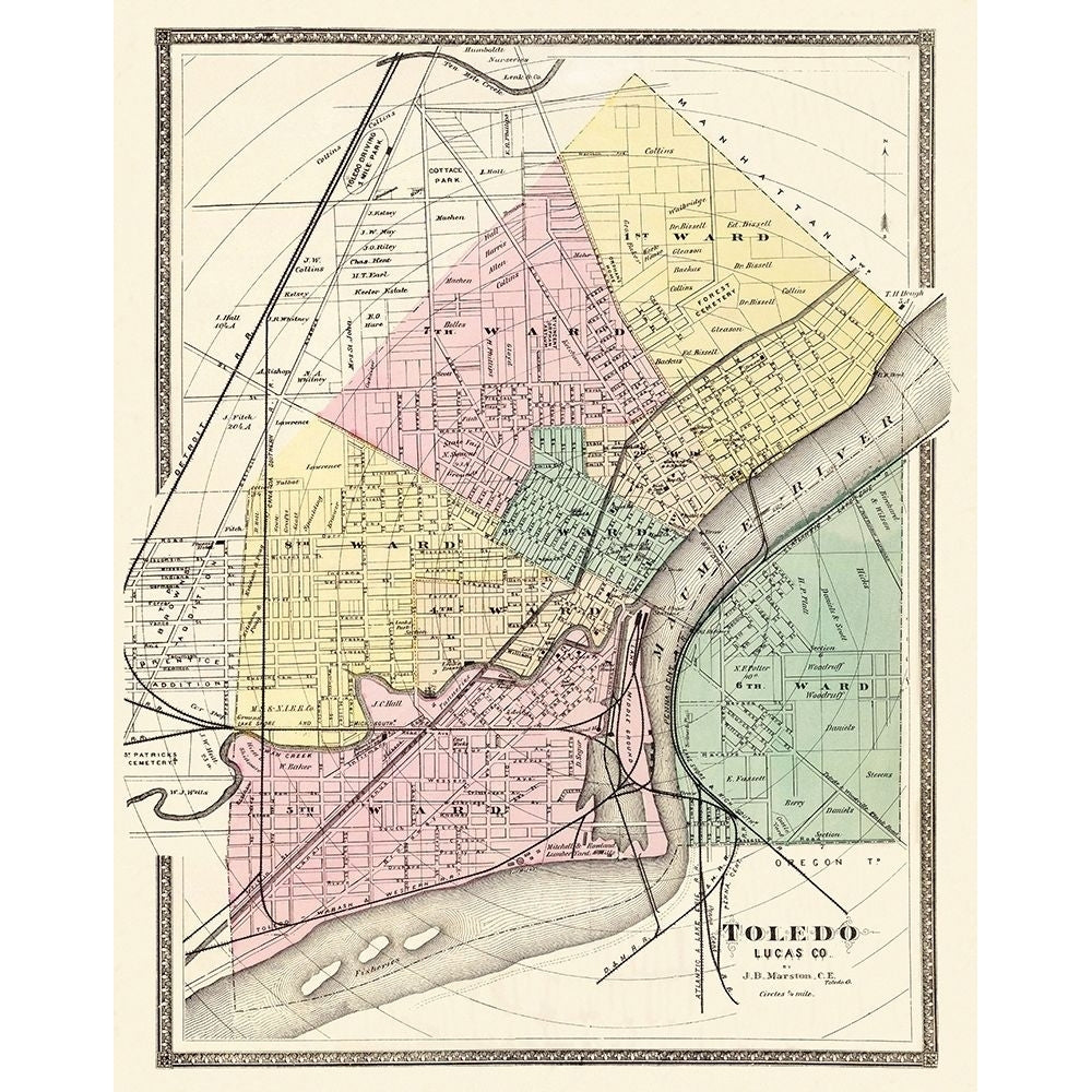 Toledo Ohio Landowner - Marston 1872 Poster Print by Marston Marston OHTO0001 Image 1